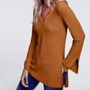 Free People Knit Criss-Cross Tunic  Sweater/Dress Gingeroot SIZE XSmall